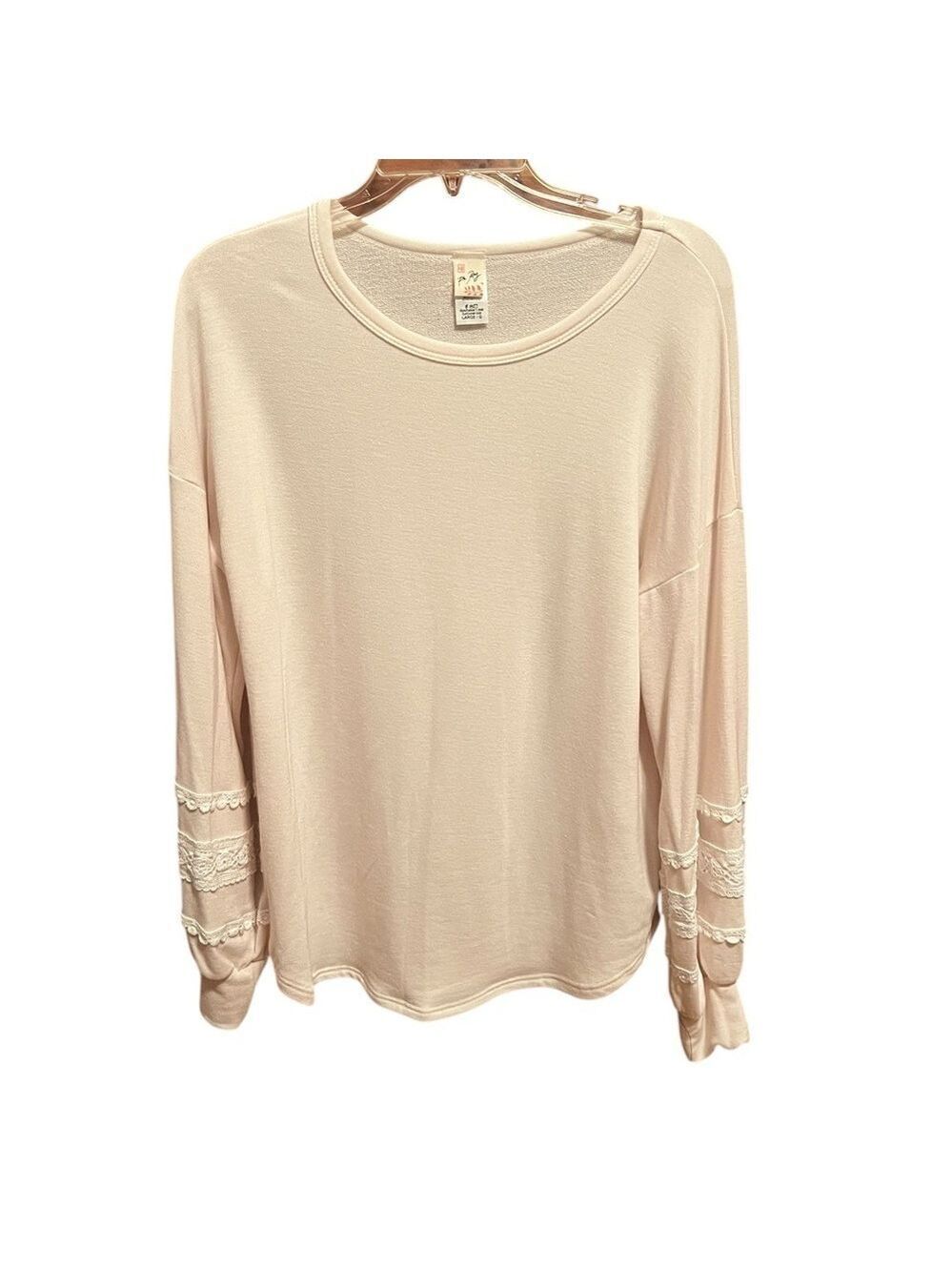 7th Ray Cream Lace Accent Long Sleeve Shirt Large